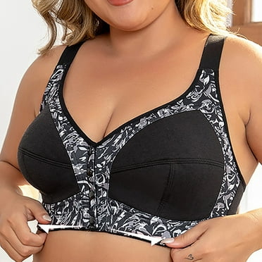 POIUYTR Plus Size Front Closure Bra - Wireless Full Coverage Support with Wide Band Print Comfort Bras for Women DD/DDD Cup (Beige/Black)