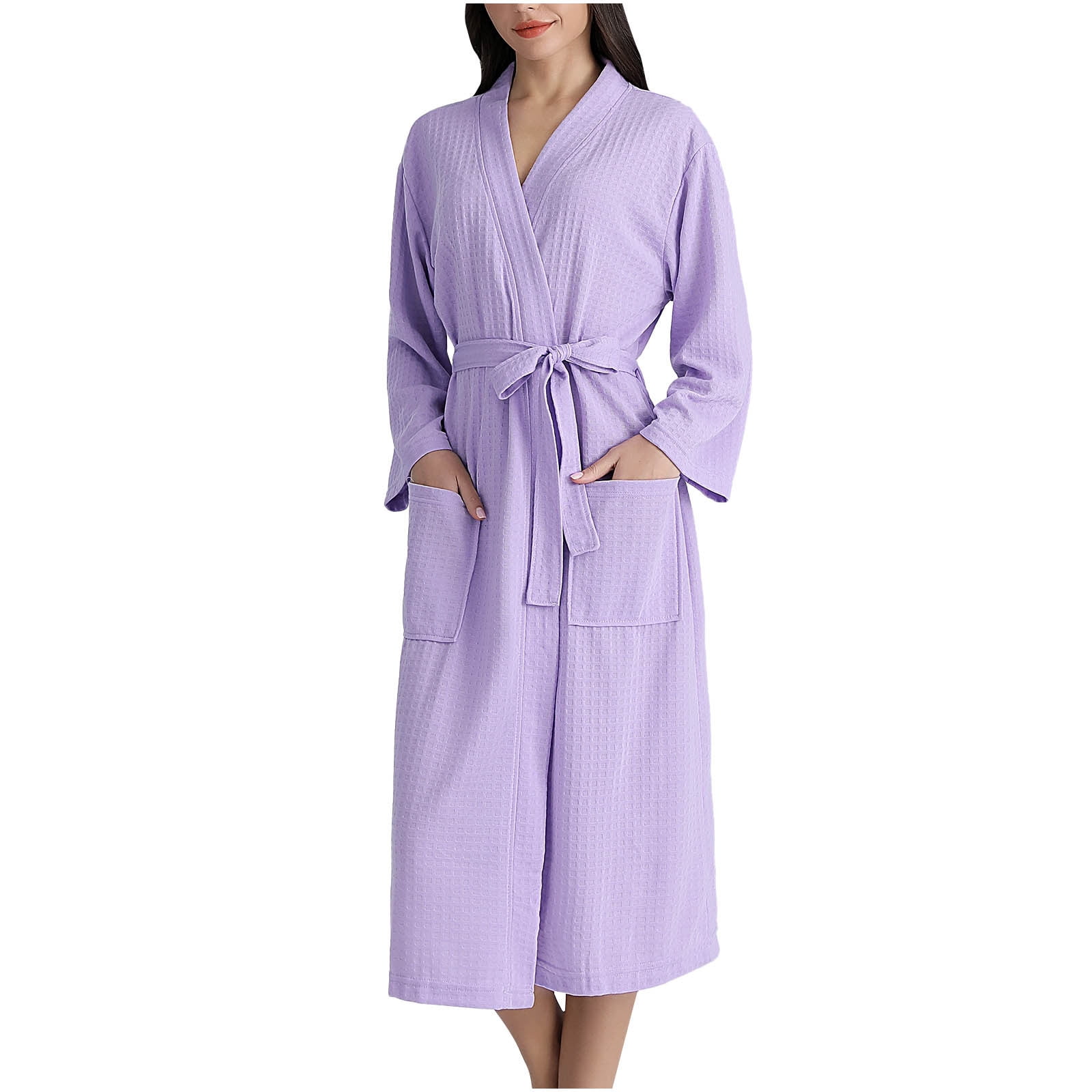 POIUYTR Women Men Waffle Knit Robes Lightweight Kimono Bathrobe Mid ...
