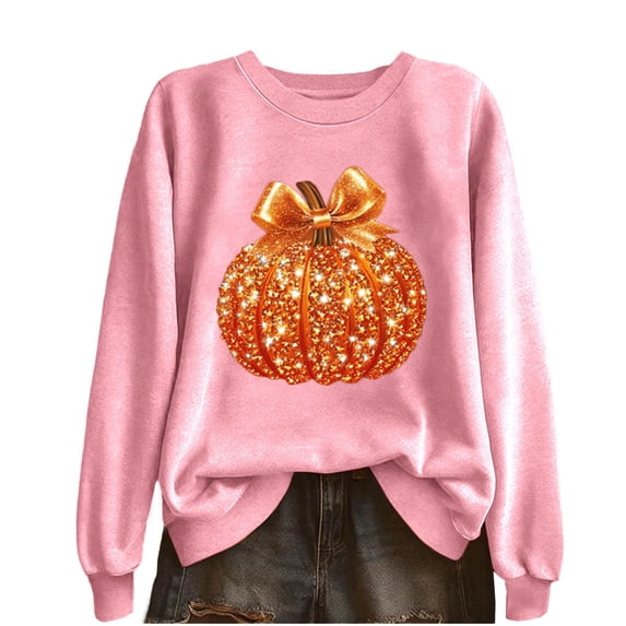 POIUYTR Shiny Graphic Sweatshirts for Women, Halloween Party Print Sweatshirt, Holiday Casual Pullover Tops