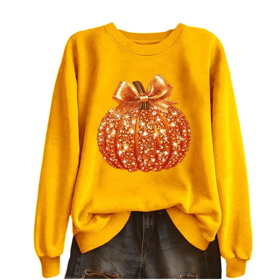 POIUYTR Shiny Graphic Sweatshirts for Women, Halloween Party Print Sweatshirt, Holiday Casual Pullover Tops