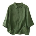thumbnail image 1 of POIUYTR Shirts for Women Cotton Linen Trendy Summer 3/4 Sleeve Button Down Solid Color Blouse Lightweight Dressy Casual Work Shirts Tops, 1 of 5
