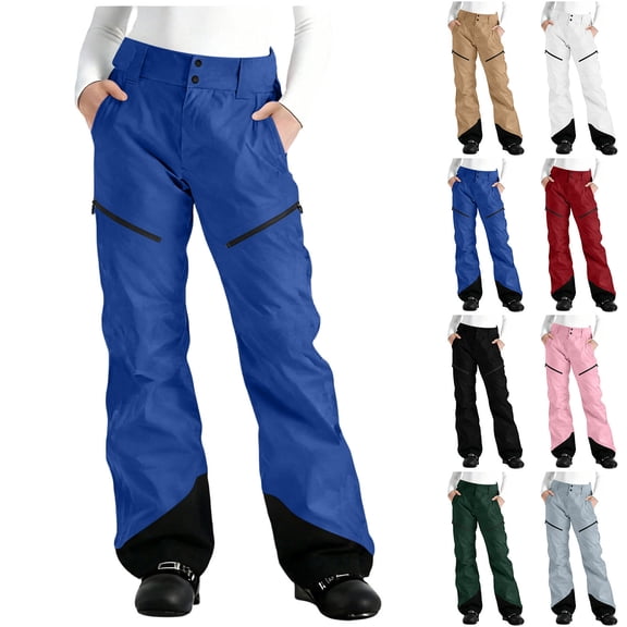 POIUYTR Ski Pants for Women Windproof High Waist Zipper Button Straight Leg Long Pants Waterproof Warm Trousers