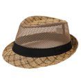 thumbnail image 1 of POIUYTR Straw Trilby Fedora Hat for Men Short Brim Panama Cap Men Summer Straw Sun Hat, 1 of 3