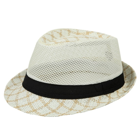 POIUYTR Straw Trilby Fedora Hat for Men Short Brim Panama Cap Men Summer Straw Sun Hat