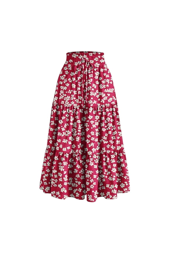 Summer Bell Skirts for Womens Casual High Waist Flowy Long Skirt Vacation Beach Printed Skirts