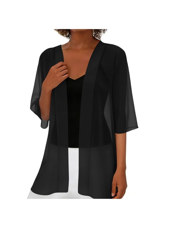 Summer Chiffon Cardigan for Women Casual Open Front Short Sleeve Jackets Lightweight Loose Jacket