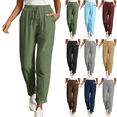 thumbnail image 1 of POIUYTR Summer High Waist Pants for Women Casual Loose Ankle Length Pants Work Office Solid Color Trousers, 1 of 6
