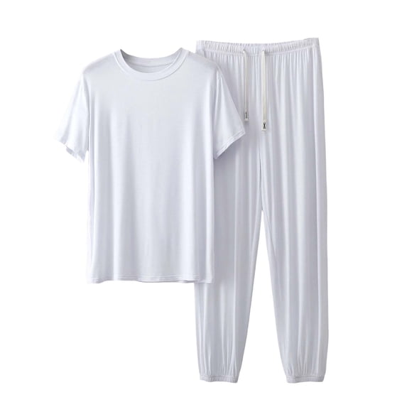 POIUYTR Summer Pajamas Sets for Men Short Sleeve Pj Tshirts Loose Wide Leg Pj Pants Casual Loose Pjs Set