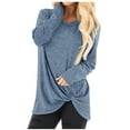 thumbnail image 1 of POIUYTR Top for Women Casual Long Sleeve Crew Neck Tie Front T-Shirt Solid Color Loose Fit Fashion Tunic Blouses Shirts 2024 Summer Fall, 1 of 5