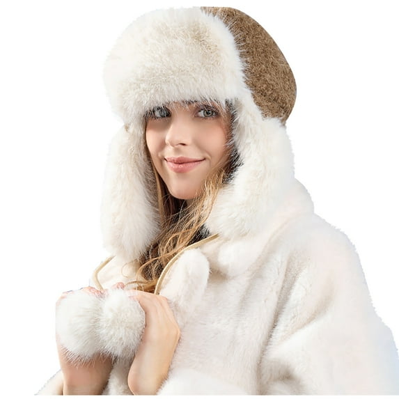 POIUYTR Winter Trapper Hat for Men Women Faux Fur Aviator Hat with Ear Flaps Russian Ushanka Warm Trooper Hat for Cold Weather Skiing Hunting