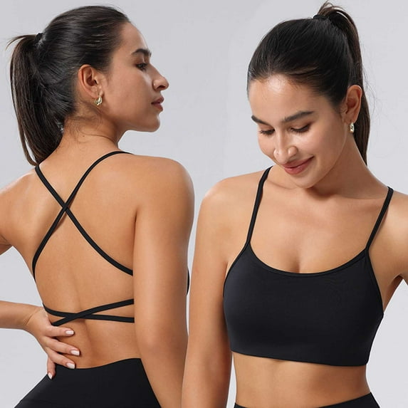 POIUYTR Wirefree Sports Bras for Women - Cross Straps Medium Impact Support Bras Moisture-Wicking Quick Dry for Yoga/Pilates