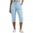thumbnail image 1 of POIUYTR Women Casual Cargo Cropped Pants Summer Flat Button Zipper Capri Pants Office Straight Leg Trousers, 1 of 6