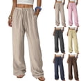 thumbnail image 1 of POIUYTR Women Casual Loose Pants Soft Comfy High Waist Straight Leg Solid Color Pants Vacation Trendy Trousers With Pockets, 1 of 6