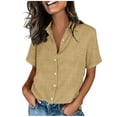 thumbnail image 1 of POIUYTR Women Casual Loose Shirts Summer Vintage Collared Button Short Sleeve Blouses Business Work Comfy Soft Solid Color Tops, 1 of 6