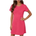 thumbnail image 1 of POIUYTR Women Casual Mini Dress Summer Crewneck Short Sleeve T-Shirt Dresses Loose Solid Color Shift Dress, 1 of 6