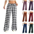 thumbnail image 1 of POIUYTR Women Casual Pajama Plaid Pants Summer Loose Straight Leg Elastic Waist Pj Buttom Soft Comfy Color Block Loungewear, 1 of 6