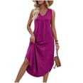 thumbnail image 1 of POIUYTR Women Casual Tank Dress Summer Loose V Neck Shift Sleeveless Dresses Vacation Solid Color Sundress, 1 of 6