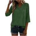 thumbnail image 1 of POIUYTR Women Cotton Linen Shirts Summer Casual V Neck 3/4 Sleeve Solid Color Tshirts Loose Fit Stretch Tops, 1 of 5