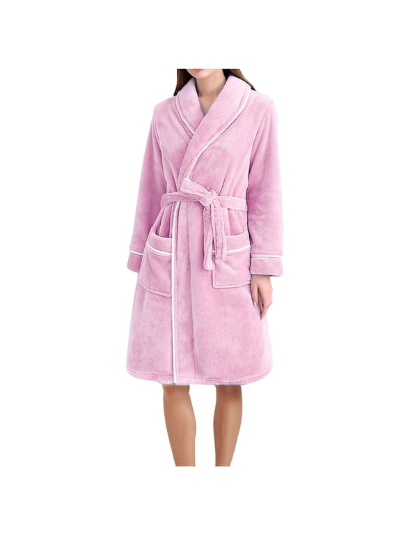 Women Fleece Robe Plus Size Plush Full Length Bathrobe Cozy Soft Warm Spa Robe Cute Long House Coat Nightgown Sleepwear