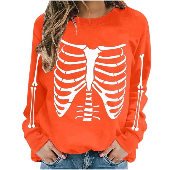 POIUYTR Women Halloween Fleece Sweatshirts, Spooky Holiday Pullover Tops, Trendy Cozy Print Sweatshirt