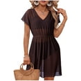 thumbnail image 1 of POIUYTR Women Summer Beach Dress Casual V Neck Cape Sleeve Midi Dress Vacation Mesh See Through Dress, 1 of 6