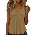 thumbnail image 1 of POIUYTR Women Summer Beach Tank Tops Casual Pleated V Neck Button Sleeveless Tshirts Vacation Loose Ruffle Hem Solid Color Camisole, 1 of 6