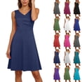thumbnail image 1 of POIUYTR Women Summer Business Mini Dress Casual V Neck A-Line Sleeveless Dresses Office Loose Fit Sundress, 1 of 6