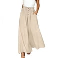 thumbnail image 1 of POIUYTR Women Summer Casual Palazzo Pants Loose High Waist Button Wide Leg Long Pants Vacation Trendy Comfy Solid Color Trousers, 1 of 6