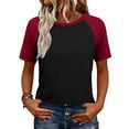 thumbnail image 1 of POIUYTR Women Summer Casual Shirts Loose Fit Crewneck Raglan Short Sleeve Blouses Vacation Trendy Soft Comfy Color Block Tops, 1 of 6