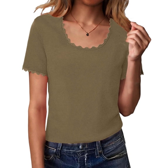 POIUYTR Women Summer Casual Tshirts Slim Stretch Scoop Neck Short Sleeve Tees Basic Trendy Solid Color Tops