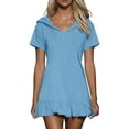 thumbnail image 1 of POIUYTR Women Summer Hooded T-shirt Dress Casual Short Sleeve A-Line Mini Dresses Vacation Ruffle Hem Outfits, 1 of 6
