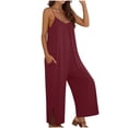 thumbnail image 1 of POIUYTR Women Summer Jumpsuits Casual Loose Spaghetti Strap Wide Leg Sleeveless One-piece Pants Trendy Soft Solid Color Rompers, 1 of 6