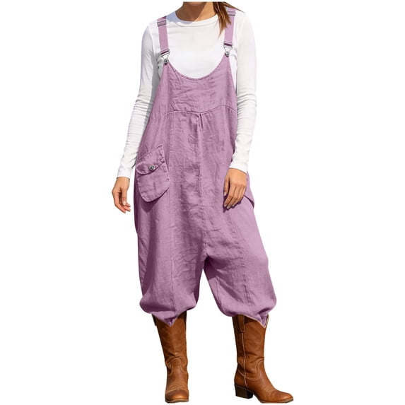 POIUYTR Women Summer Overalls Casual Solid Color Harem Jumpsuits Loose Adjustable Straps Trousers With Pockets