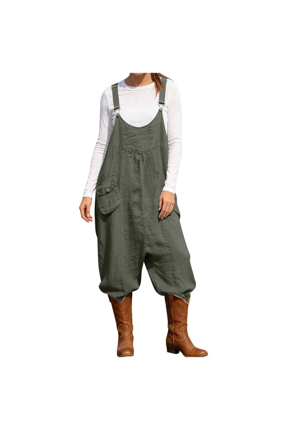 Women Summer Overalls Casual Solid Color Harem Jumpsuits Loose Adjustable Straps Trousers With Pockets