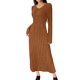 thumbnail image 1 of POIUYTR Women Summer Ribbed Knit Dress Casual V Neck Nipped Waist Long Sleeve Dresses Elegant Stretch Otufits, 1 of 6