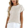 thumbnail image 1 of POIUYTR Women Summer Striped Tshirts Casual Crewneck Roll Up Short Sleeve Shirts Loose Fit Color Block Tops, 1 of 5