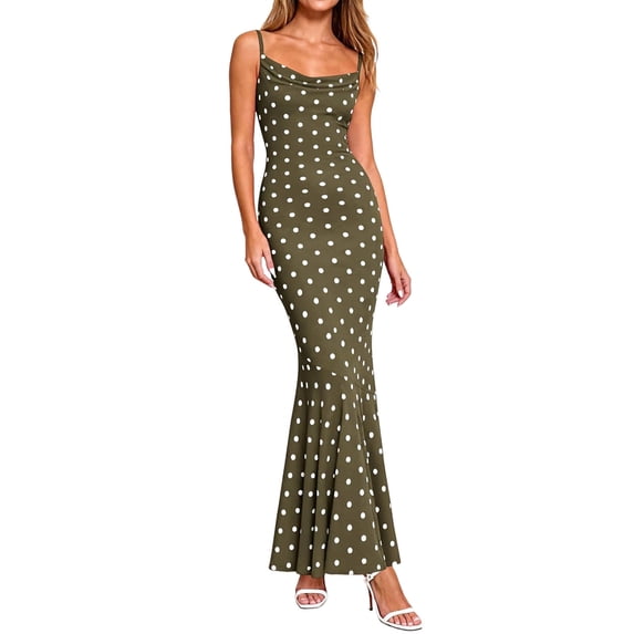POIUYTR Women Summer Sundress Casual Scoop Neck Nipped Waist Sleeveless Dresses Slim Fishtail Camisole Dress