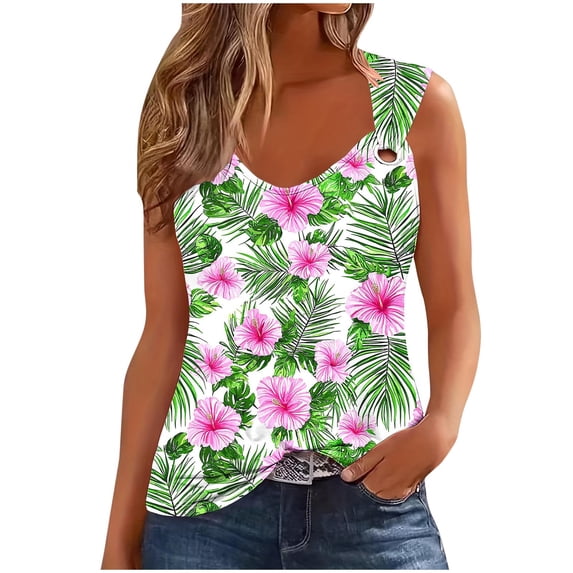 POIUYTR Women Summer Tank Tops Casual Scoop Neck Wide Strap Sleeveless Shirts Vintage Loose Printed Camisole