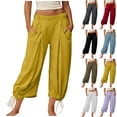 thumbnail image 1 of POIUYTR Women Summer Vacation Pants Casual Loose High Waist Solid Color Heram Pants Vacation Trendy Comfy Trousers With Pockets, 1 of 6