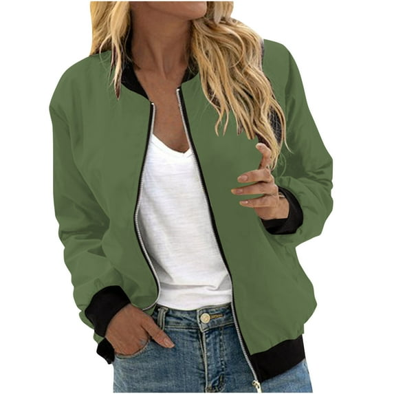 POIUYTR Women's Bomber Jacket 2024 Fall Casual Zip Up Outerwear Lightweight Fashion Windbreaker Coat with Pockets