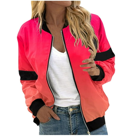 POIUYTR Women's Bomber Jacket Casual Loose Long Sleeve Zip Up Outerwear Lightweight Windbreaker Coat with Pockets 2024 Fall Fashion Clothes