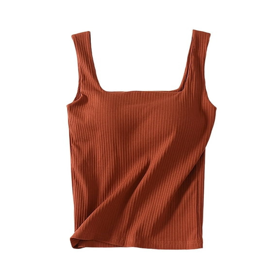 POIUYTR Women's Cotton Camisole Tank Top with Built-in Shelf Bra Workout Tank Tops for Women Square Neck Padded Crop Tops