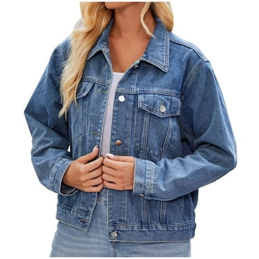 POIUYTR Women's Denim Jacket Casual Basic Button Down Stretch Fitted Jean Jacket Fashion Long Sleeve Trucker Outerwear with Pockets