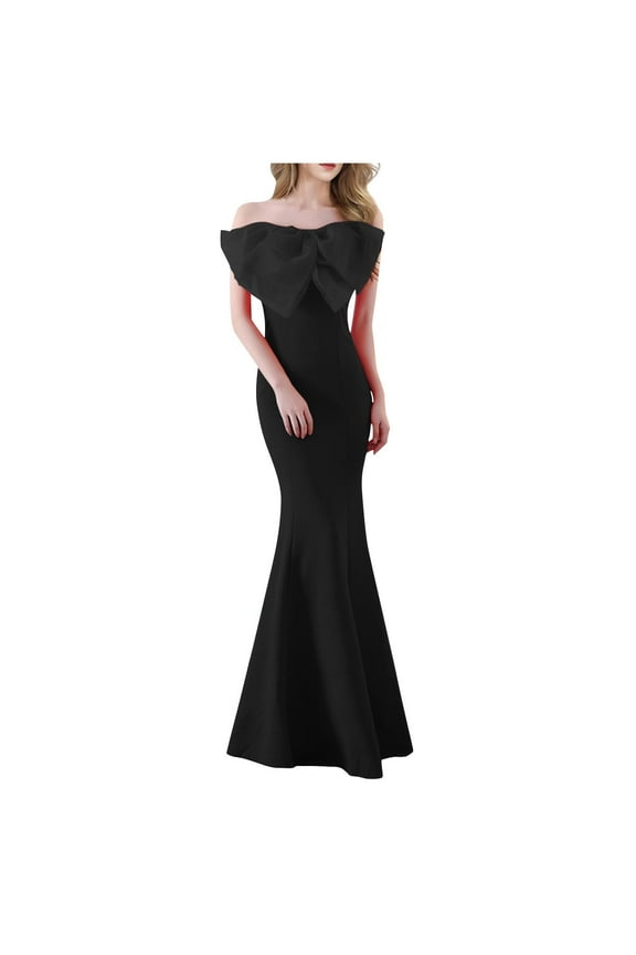 ​​Women's Formal Dress Off Shoulder Bodycon Tube Dress Strapless Bow Applique Mermaid Elegant Evening Gown Party Long Maxi Dress