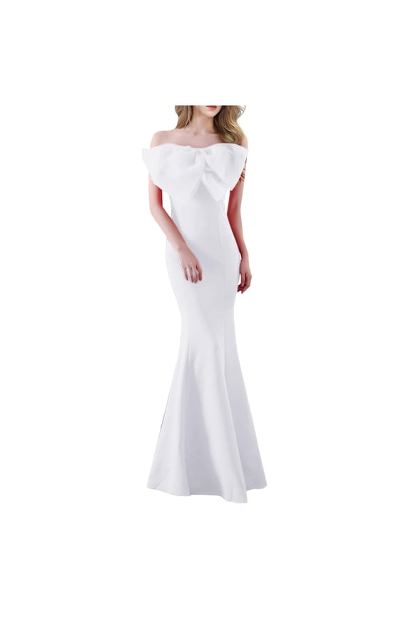 ​​Women's Formal Dress Off Shoulder Bodycon Tube Dress Strapless Bow Applique Mermaid Elegant Evening Gown Party Long Maxi Dress