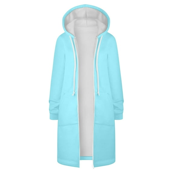 POIUYTR Women's Long Zip Up Hoodie Winter Fleece Jacket Oversized Tunic Sweatshirt Open Front Cardigan Coat Fall Outerwear with Pockets