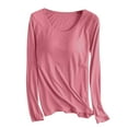thumbnail image 1 of POIUYTR Women's Modal T-Shirt Built-in-Bra Long Sleeve Crew Neck Pajama Yoga Top Padded Casual Tee Sleepwear, 1 of 5