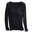 thumbnail image 1 of POIUYTR Women's Modal T-Shirt Built-in-Bra Long Sleeve Crew Neck Pajama Yoga Top Padded Casual Tee Sleepwear, 1 of 5