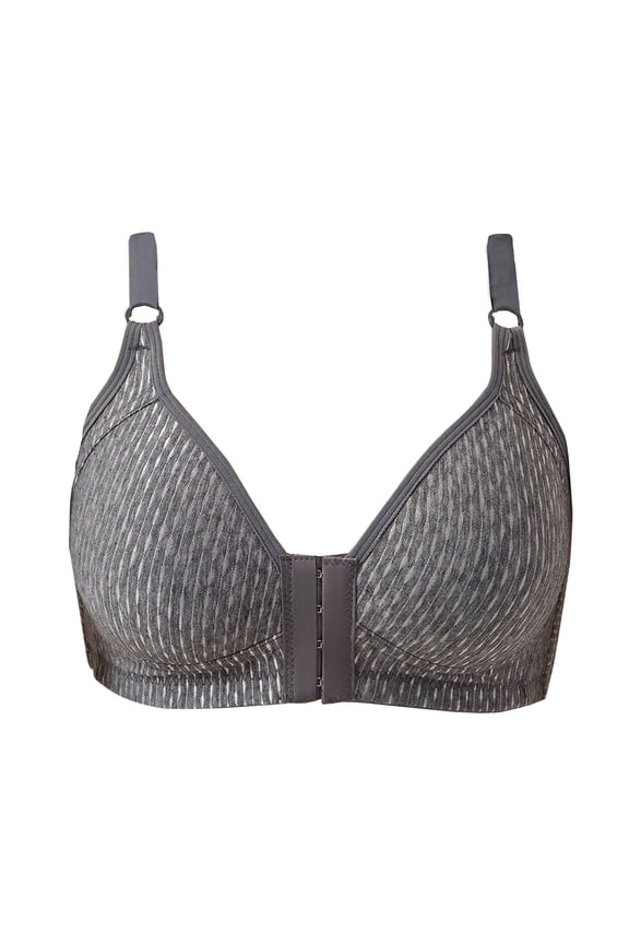 Women's Plus Size Side Support Bra - Front Hook Wireless Bra Breathable Cups for All-Day Comfort & Lift