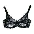 thumbnail image 1 of POIUYTR Women's Sexy Lace Bra Non-Padded Underwire See Through Unlined Bra Mesh Sheer Plunge Low Cut Bralettes,40Black, 1 of 4